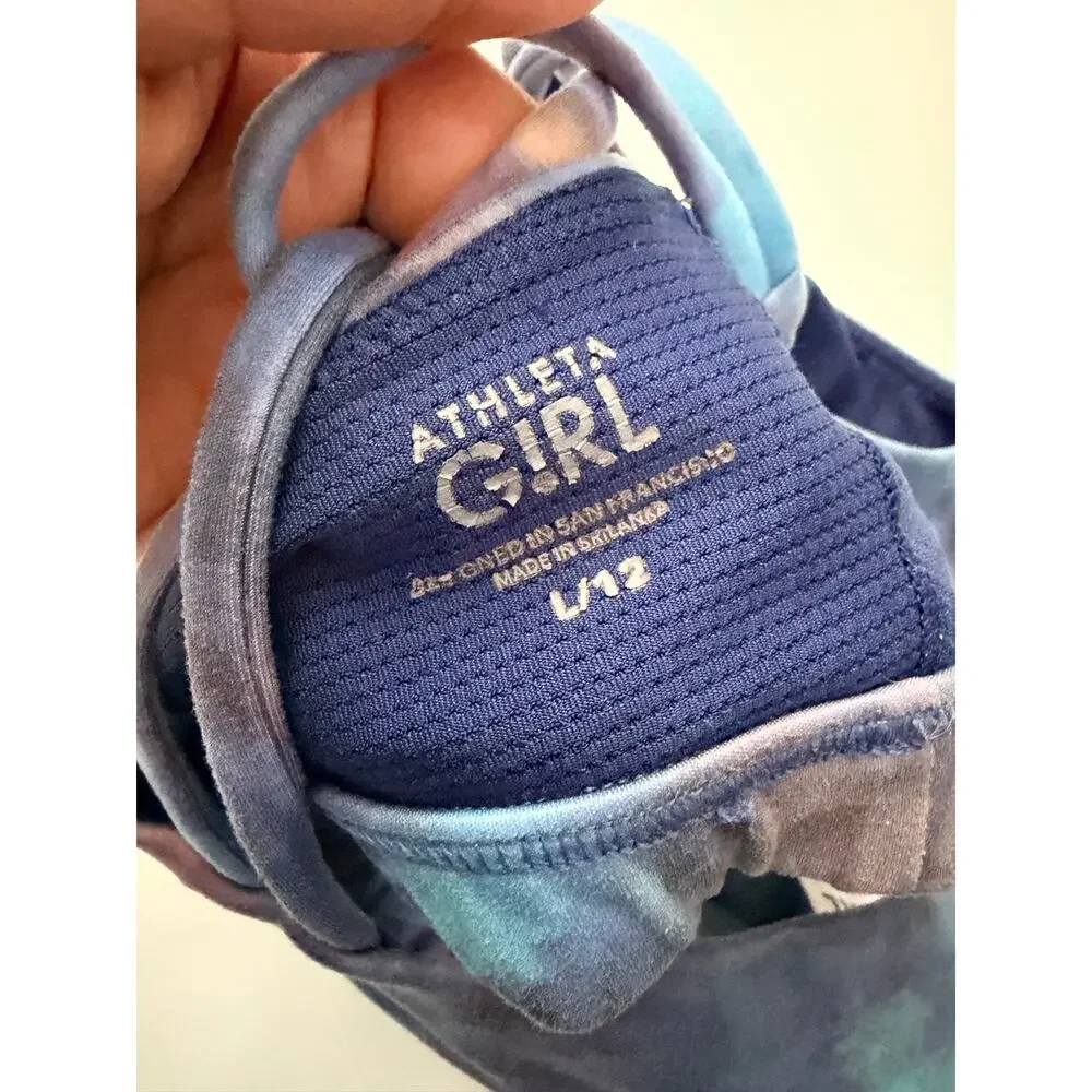 Athleta Girl Printed Strappy Sports Bra L 12 Galaxy Tie-Dye